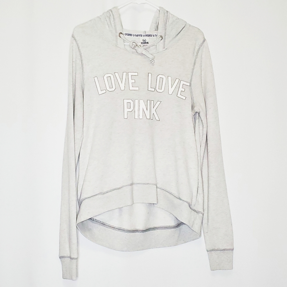 PINK Victoria’s Secret “Love Love Pink” Gray Hoodie – Size S